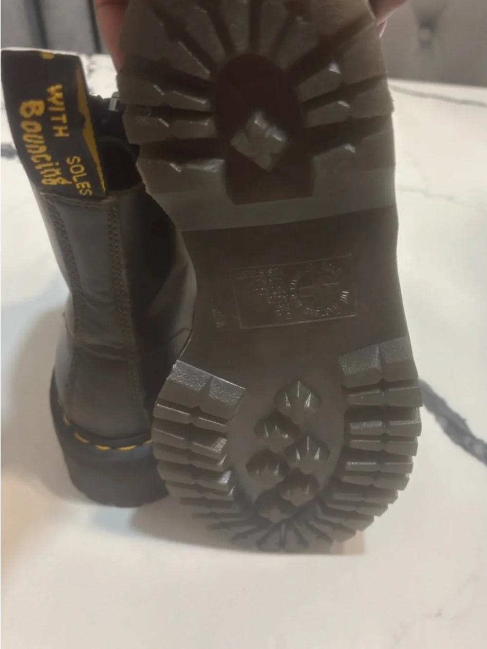 Dr. Martens Black Leather Front-Zip Lace-Up Boots with Yellow Stitching - Picture 4 of 7